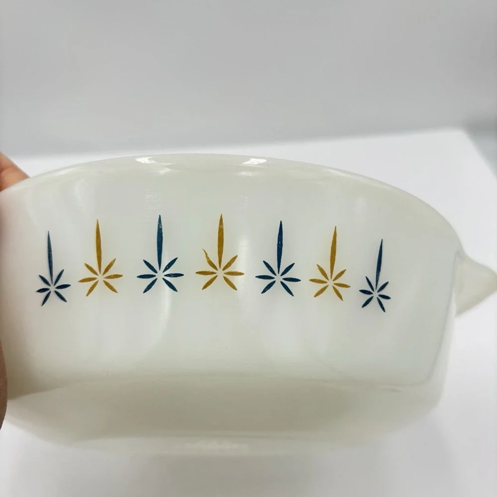 2 VTG Anchor Hocking Fire King Candle Glow 1.5 Qt Casserole 437 & 1 Qt Loaf 441